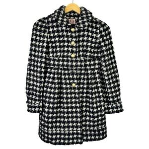 Juicy Couture Wool Mohair Alpaca Black & White Houndstooth Peacoat Size 12